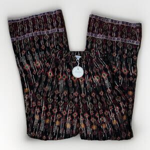 Just Bellina Wide Leg Pants Boho Festival Elastic Waist NWT Small Metallic Aztec